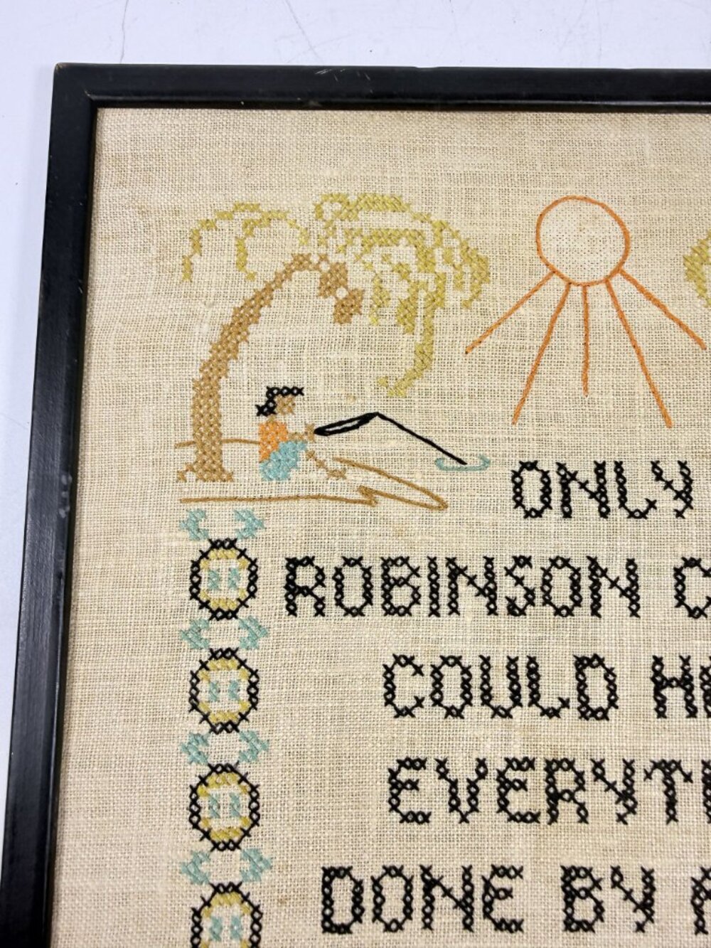 Framed Needlwork Cross Stitch Humor Only Robinson Crusoe Could Have Everything D - Picture 13 of 15